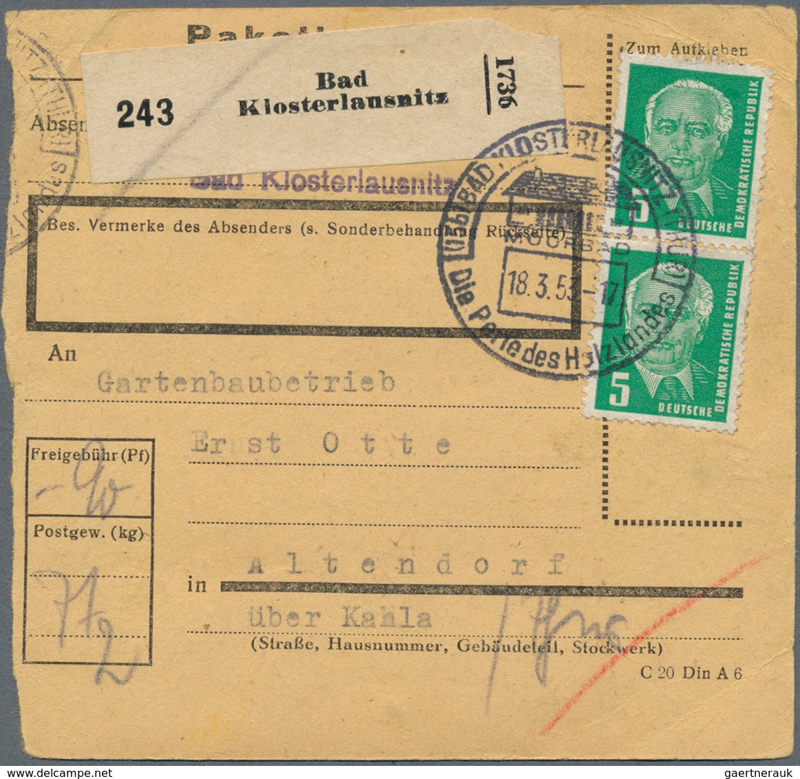 20200 DDR: 1952, 5 Pf Pieck, 3 Versch. Paketkarten Mit Massen-Mehrfachfrankaturen, Dabei 18 Stück Auf PK V - Other & Unclassified