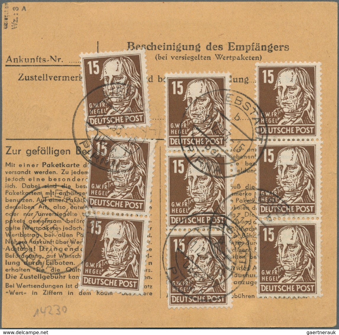 20205 DDR: 1953, 15 Pf Köpfe Dkl'braun, 12 Stück Als Portogerechte Massen-MeF Auf Paketkarte Von Liebstadt - Other & Unclassified