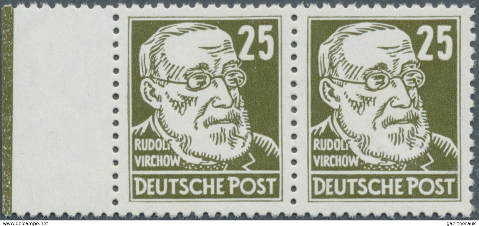 20210 DDR: 1952/1953. 25 Pfg. "Köpfe" Im Postfrischen Waagerechten Paar Vom Linken Seitenrand, Linke Marke - Andere & Zonder Classificatie