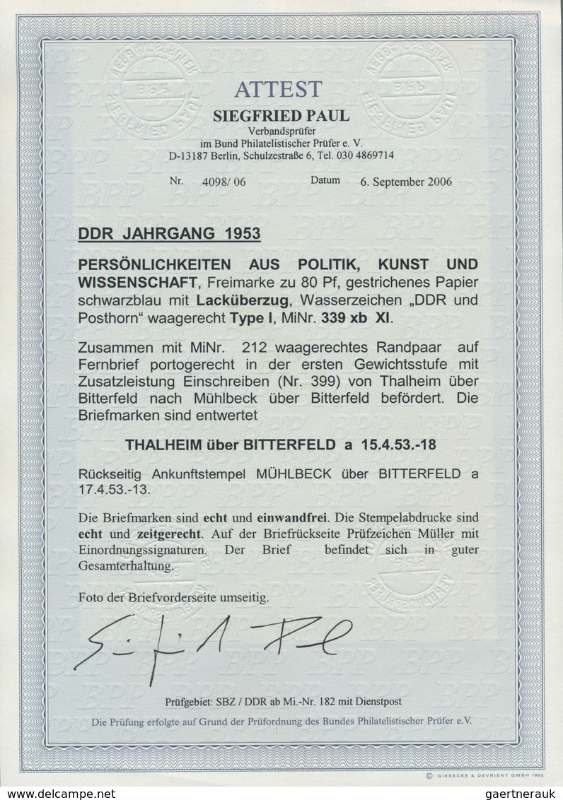 20223 DDR: 1953, 80 Pf Schwarzblau Köpfe Mit Lacküberzug Zusammen Mit Waager. Paar SBZ 2 Pf Grau Köpfe, Po - Other & Unclassified