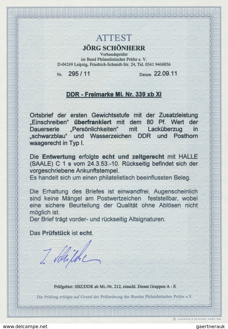 20224 DDR: 1954, 80 Pfg. Köpfe II Mit Lacküberzug Auf überfrankiertem Orts-Einschreibebrief  Der 1. Gewich - Other & Unclassified