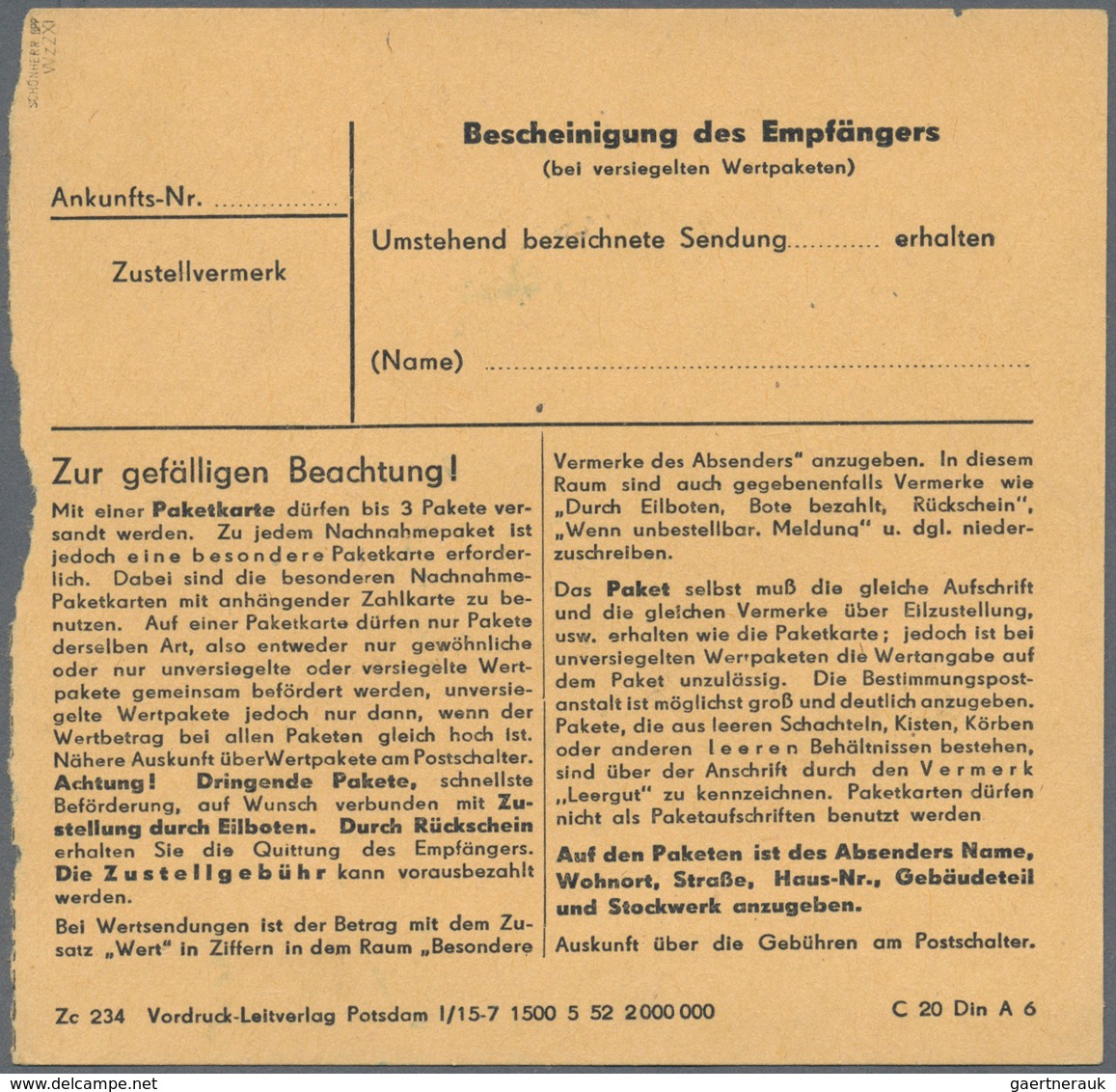 20227 DDR: 1953, 80 Pf Dkl'rosarot Köpfe, Partie Mit 3 Paketkarten, Dabei Einzelfrankatur Auf PK Von Henni - Other & Unclassified