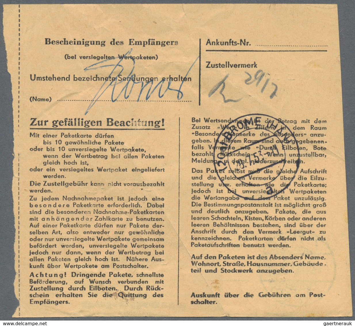 20227 DDR: 1953, 80 Pf Dkl'rosarot Köpfe, Partie Mit 3 Paketkarten, Dabei Einzelfrankatur Auf PK Von Henni - Other & Unclassified