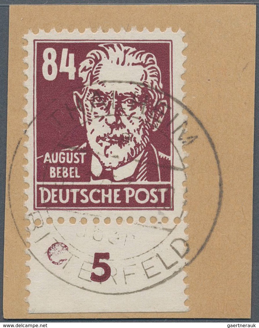 20229 DDR: 1953, 84 Pf Bräunlichkarmin Köpfe, Marke Vom Unteren Bogenrand Auf Briefstück, Entwertet THALHE - Other & Unclassified