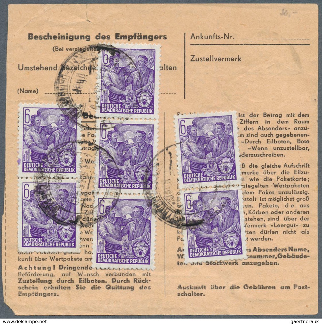 20240 DDR: 1953, 6 Pf Blauviolett Fünfjahrplan, 10 Stück Als Portogerechte Massen-MeF Auf Paketkarte Von D - Other & Unclassified