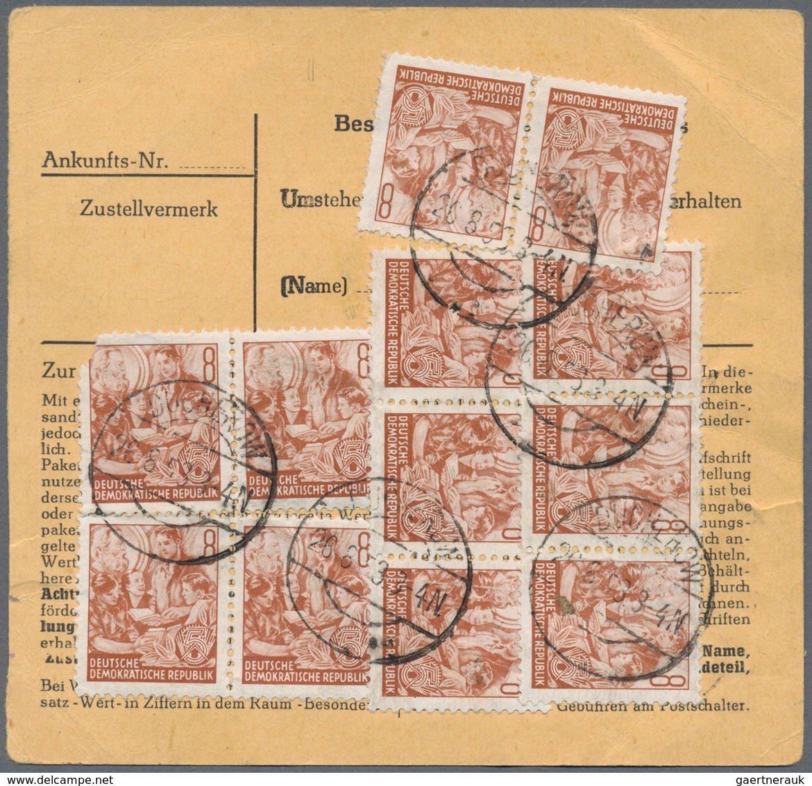 20241 DDR: 1953, 8 Pf Dkl'braunorange Fünfjahrplan, 15 Stück Als Massen-MeF Auf Paketkarte Von Ducherow, 2 - Other & Unclassified