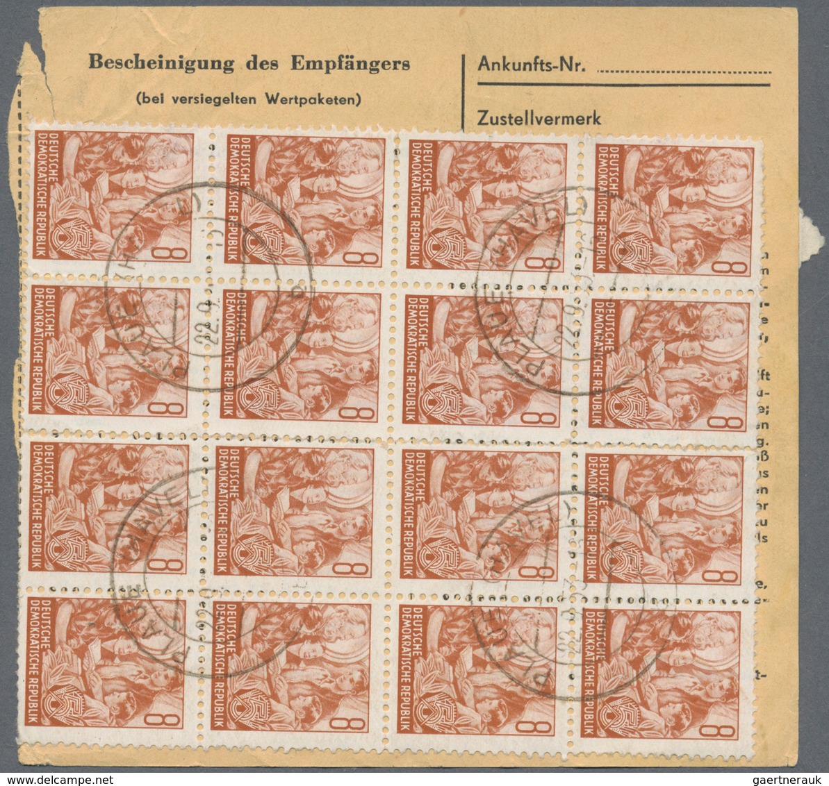 20241 DDR: 1953, 8 Pf Dkl'braunorange Fünfjahrplan, 15 Stück Als Massen-MeF Auf Paketkarte Von Ducherow, 2 - Other & Unclassified