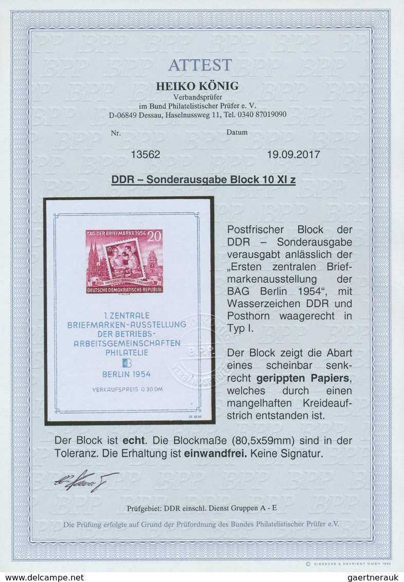 20255 DDR: 1954, Block Tag Der Briefmarke In Type I, Mit Sehr Seltenem Scheinbar Senkrecht Gerippten Papie - Other & Unclassified