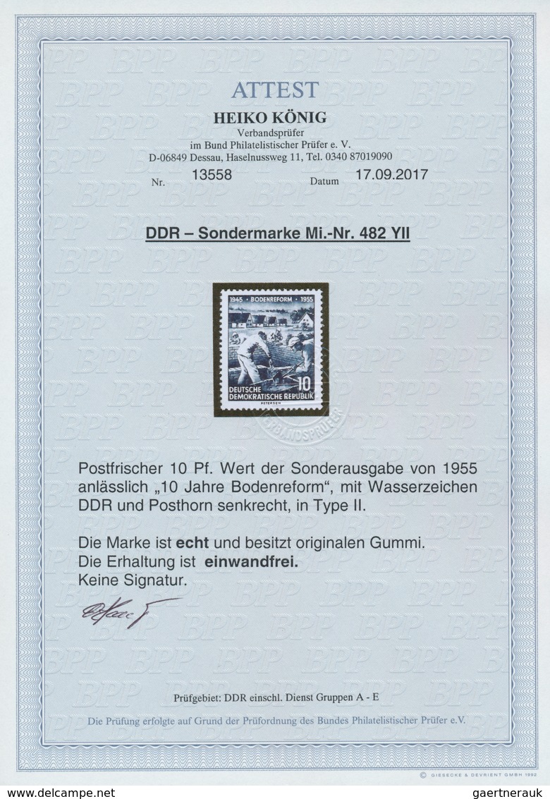 20256 DDR: 1956, 10 Jahre Bodenreform, 10 Pf. Postfrisch Mit Seltenem Wasserzeichen DDR Und Posthorn Senkr - Other & Unclassified