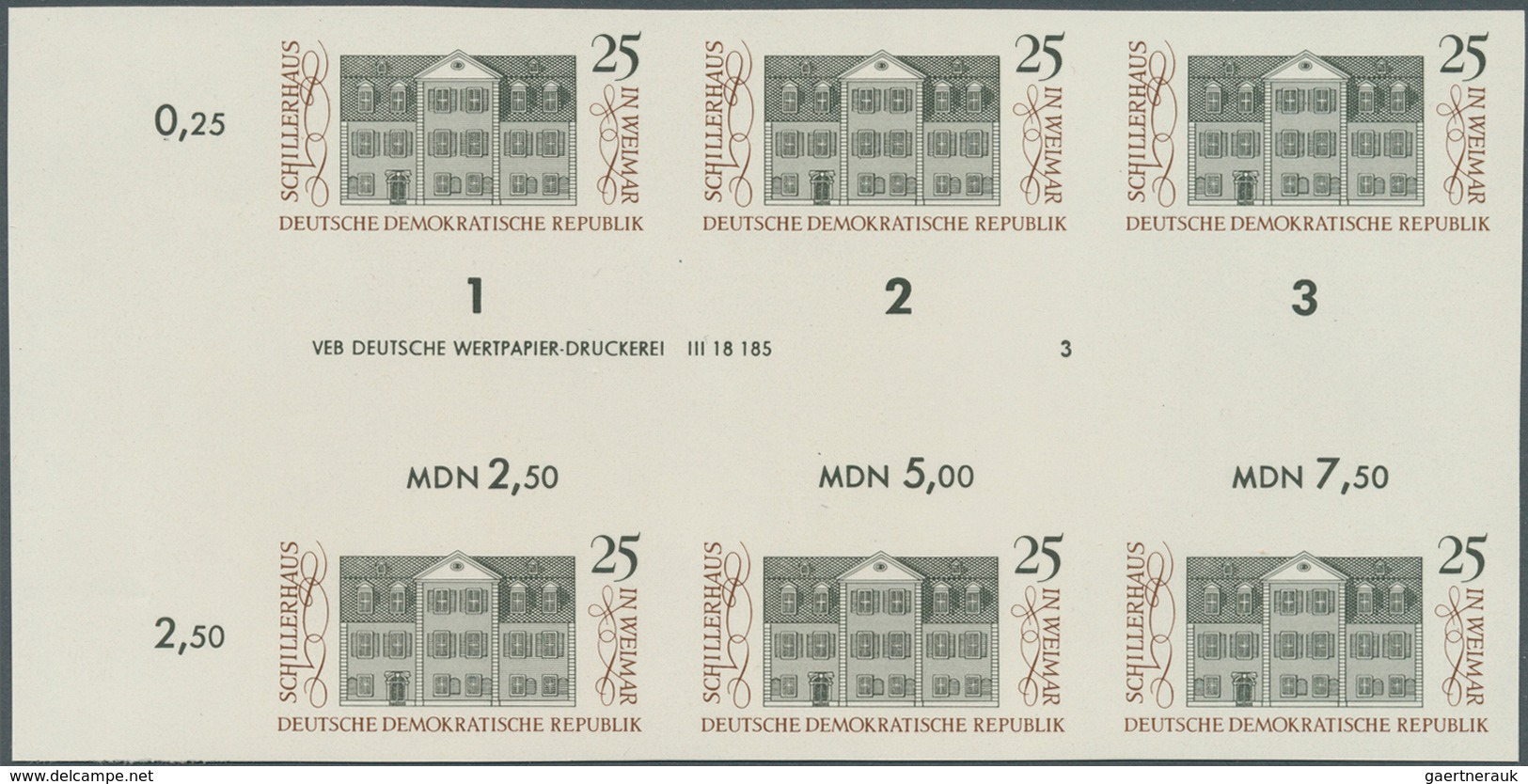 20284 DDR: 1967, Stätten Des Klassischen Deutschen Humanismus 25 Pf. 'Schillerhaus In Weimar' In 3  Versch - Other & Unclassified