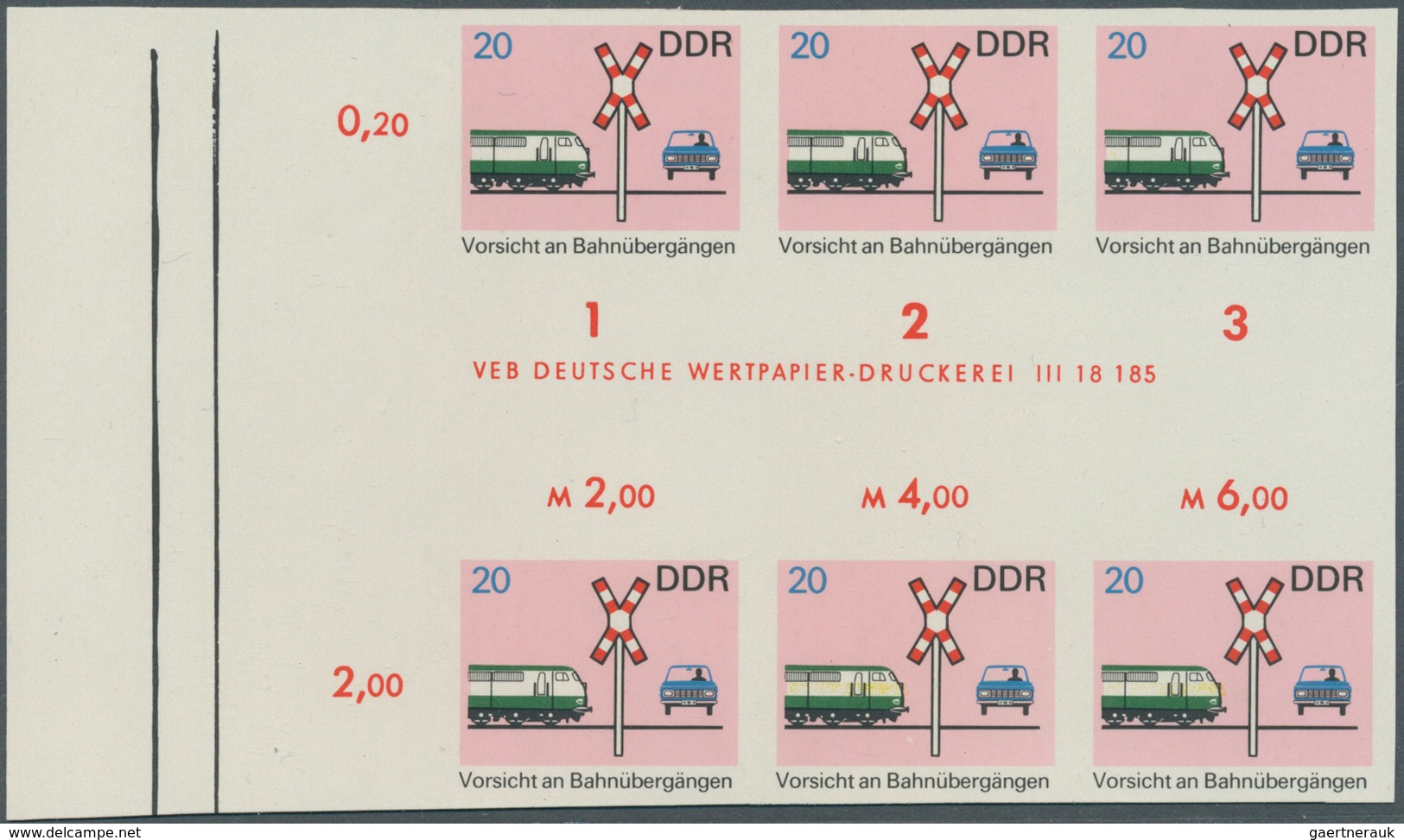 20313 DDR: 1969, Sicherheit im Straßenverkehr 20 Pf. 'Vorsicht an Bahnübergängen' in 7 verschiedenen ungez