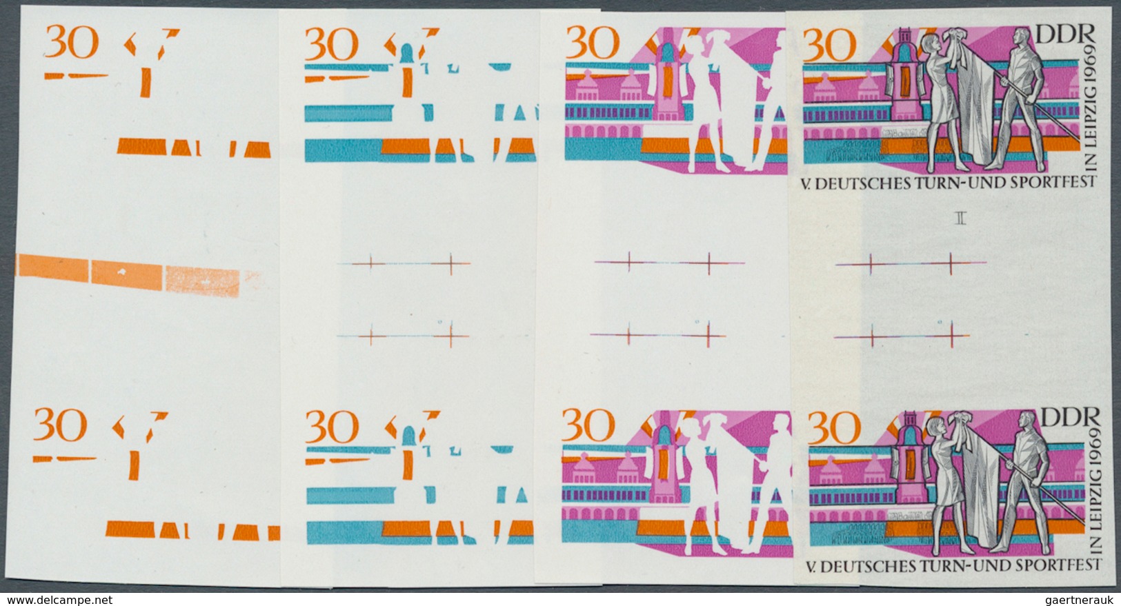 20329 DDR: 1969, Deutsches Turn- Und Sportfest Leipzig 30 Pf. 'Fahnenweihe Vor Dem Alten Rathaus' In 4 Ver - Other & Unclassified