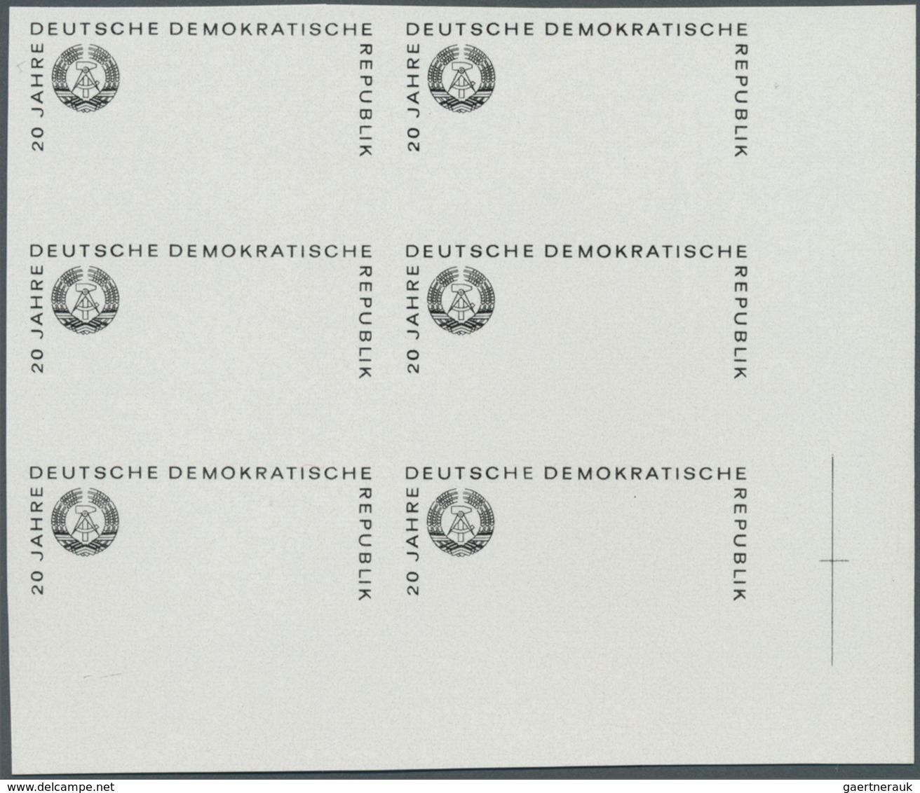 20332 DDR: 1969, 20 Jahre DDR 10 Pf. 'Wohngebäude in Eisenhüttenstadt' in 4 verschiedenen ungezähnten PHAS