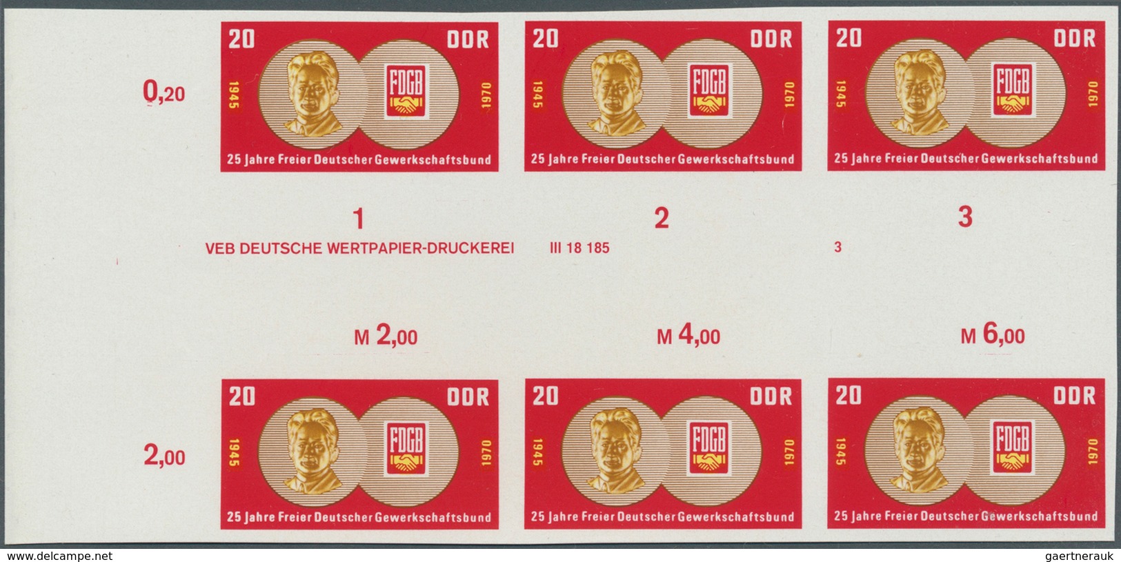 20341 DDR: 1970, 25 Jahre Freier Deutscher Gewerkschaftsbund 20 Pf. 'Fritz-Heckert-Medaille Und Abzeichen - Other & Unclassified