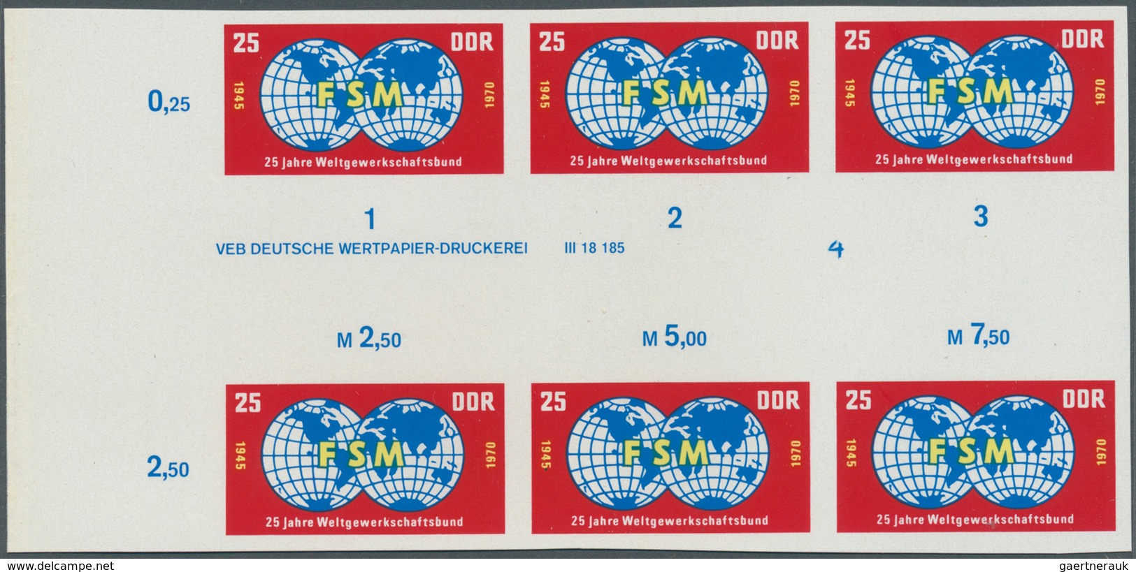 20342 DDR: 1970, 25 Jahre Weltgewerkschaftsbund 25 Pf. 'Abzeichen Des WGB' In 3 Verschiedenen Ungezähnten - Other & Unclassified