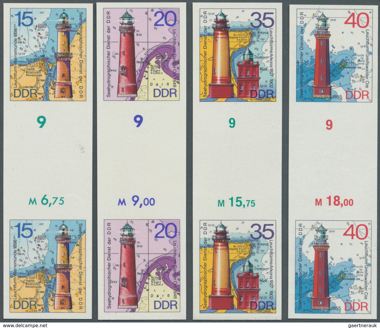 20361 DDR: 1974: DDR, Leuchttürme 15-40 Pfg. UNGEZÄHNT In Originalfarben, 4 Werte In Senkrechten ZWISCHENS - Other & Unclassified