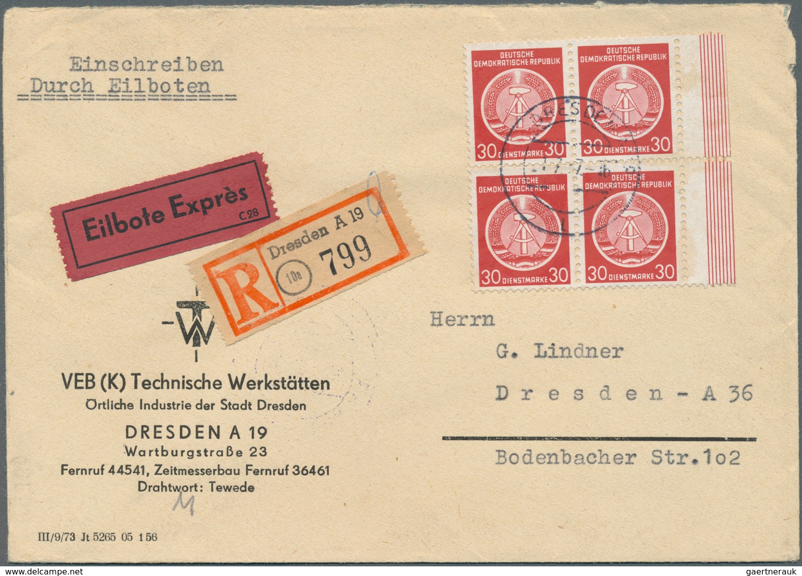 20369 DDR - Dienstmarken A (Verwaltungspost B): 1954, 30 Pf Bräunlichrot, 4er-Block Von Re. Bogenrand Als - Other & Unclassified