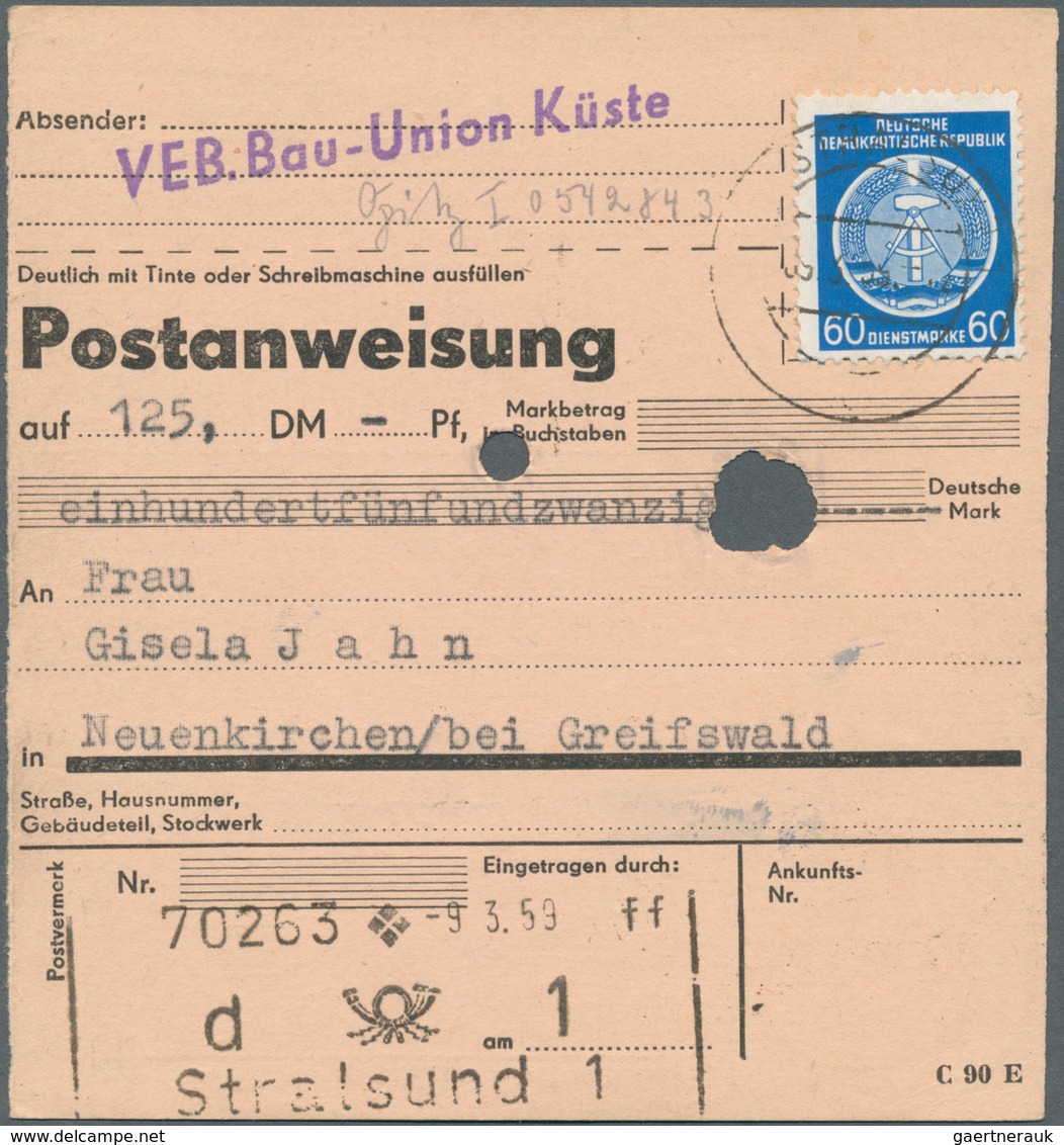 20373 DDR - Dienstmarken A (Verwaltungspost B): 1954, 60 Pf Ultramarin, EF Auf Postanweisung über 125 Mark - Other & Unclassified