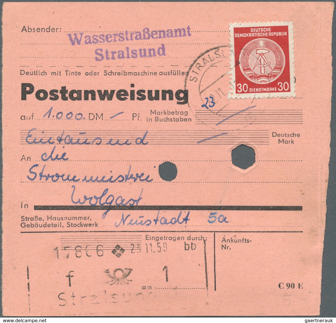 20378 DDR - Dienstmarken A (Verwaltungspost B): 1954, 4 X 30 Pf Bräunlichrot, MeF Auf Postanweisung über 1 - Other & Unclassified