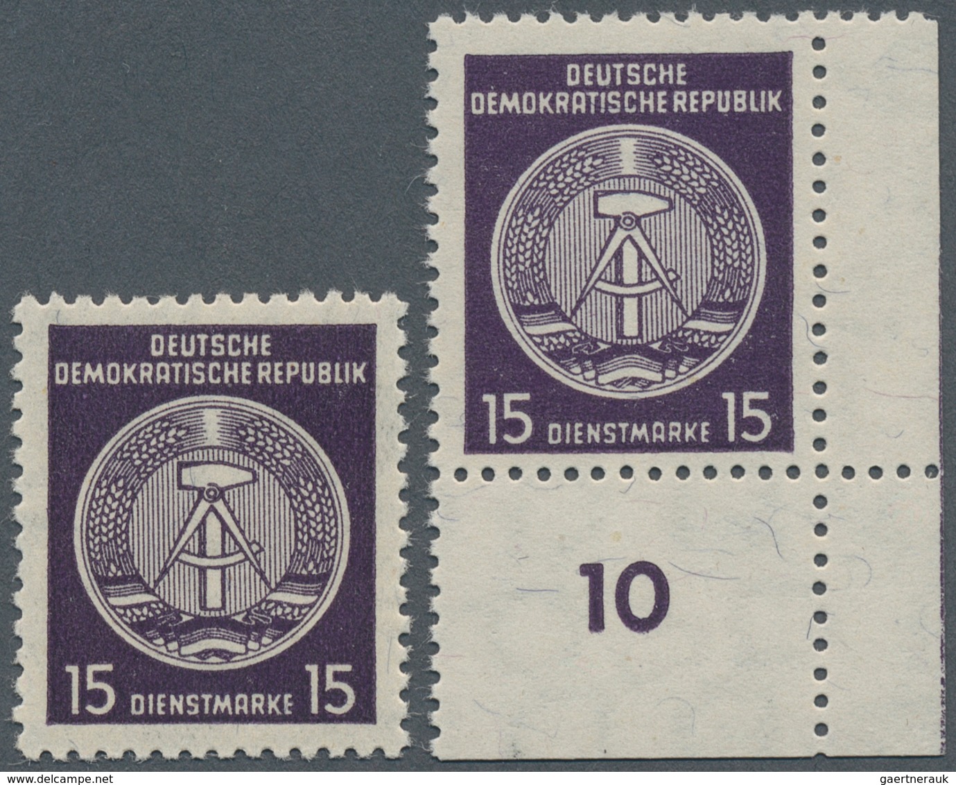 20383 DDR - Dienstmarken A (Verwaltungspost B): 1956, 15 Pfg. Schwarzgrauviolett, Faserpapier, Beide Wasse - Other & Unclassified