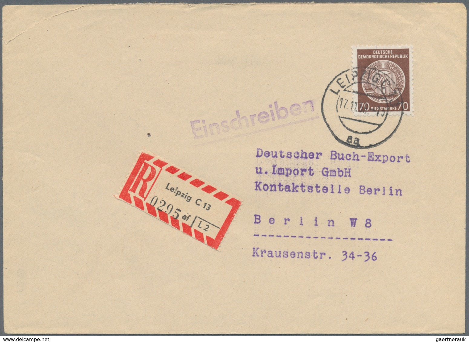 20386 DDR - Dienstmarken A (Verwaltungspost B): 1958, 70 Pf Rötlichbraun, EF Auf Eilbotenbrief Von Berlin, - Other & Unclassified