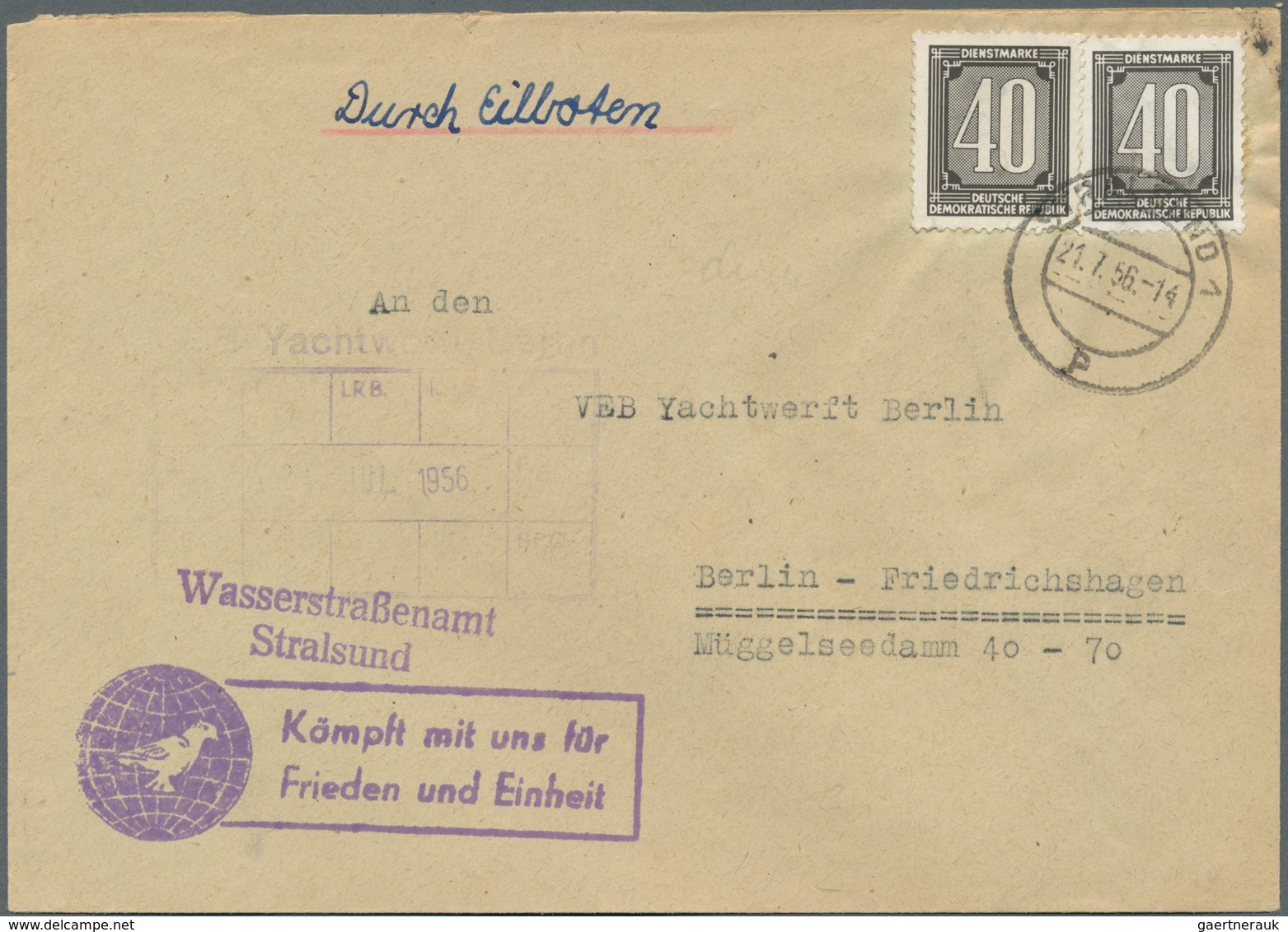 20387 DDR - Dienstmarken B (Verwaltungspost A / Zentraler Kurierdienst): 1956, 2 X 40 Pf Gelbschwarz, MeF - Other & Unclassified