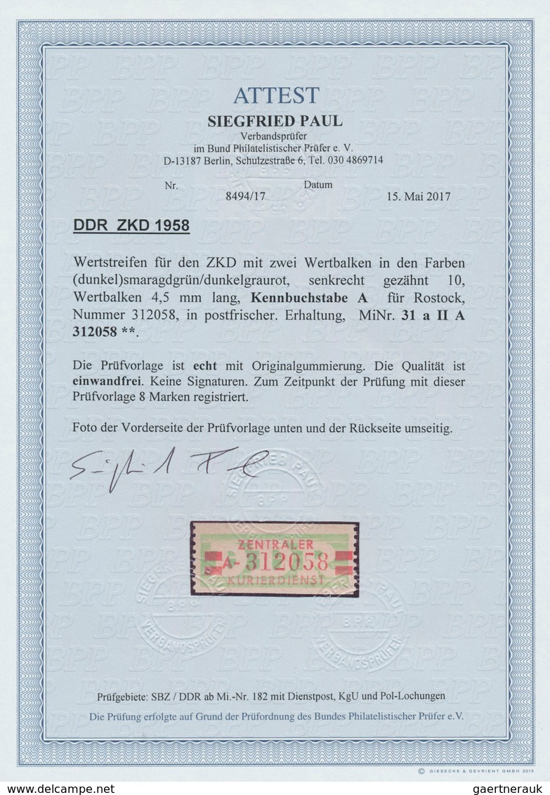 20404 DDR - Dienstmarken B (Verwaltungspost A / Zentraler Kurierdienst): 1959, Wertstreifen Für Den ZKD, 2 - Other & Unclassified