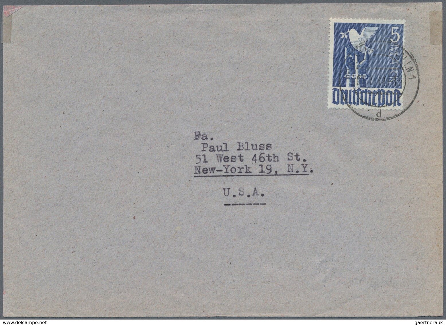 20502 Berlin - Vorläufer: 1948, 5 M. Taube Als Portogerechte Einzelfrankatur Zur Zehnfachzeit Auf Auslands - Covers & Documents