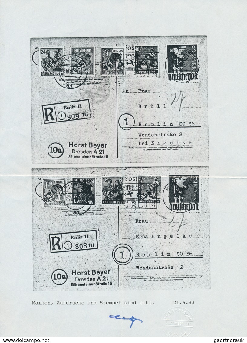 20506 Berlin: 1948, Schwarzaufdruck 2 Pfg. bis 5 Mark, kompletter Satz auf vier philatelistischen Orts-R-K