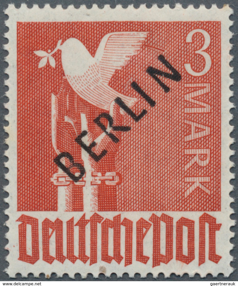 20518 Berlin: 1948, Freimarke 3 M Mit Schwarzem Aufdruck "BERLIN" Und Abart "Ast Am Taubenflügel" Marke Po - Other & Unclassified