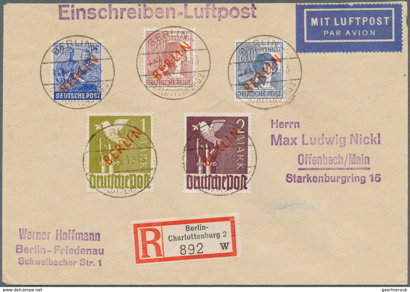 20523 Berlin: 1949, Rotaufdruck Kompletter Satz Als Fälschung Zum Schaden Der Post Auf Zwei Luftpost-Einsc - Other & Unclassified