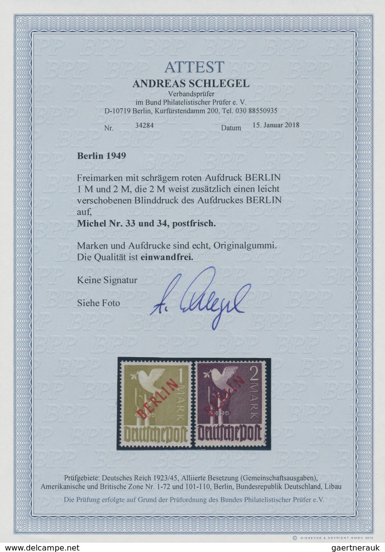 20535 Berlin: 1949, 2 Mark Rotaufdruck Mit Zusätzlichem, Leicht Nach Unten Verschobenem Blinddruck Des Auf - Other & Unclassified