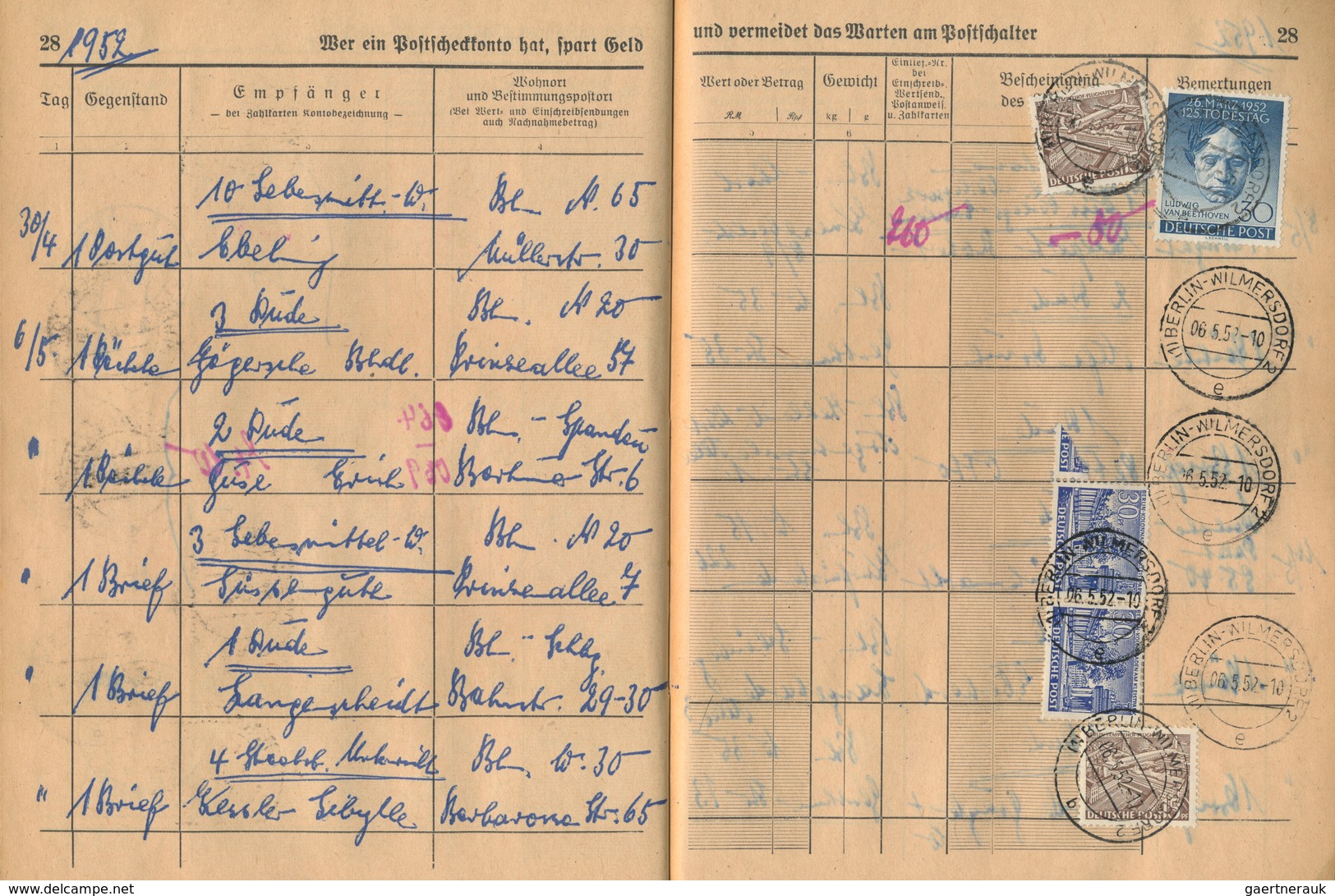 20547 Berlin: 1952,komplettes Posteinlieferungsbuch Mit 43 Frankierten Seiten Für Die Einlieferung Von Pak - Other & Unclassified