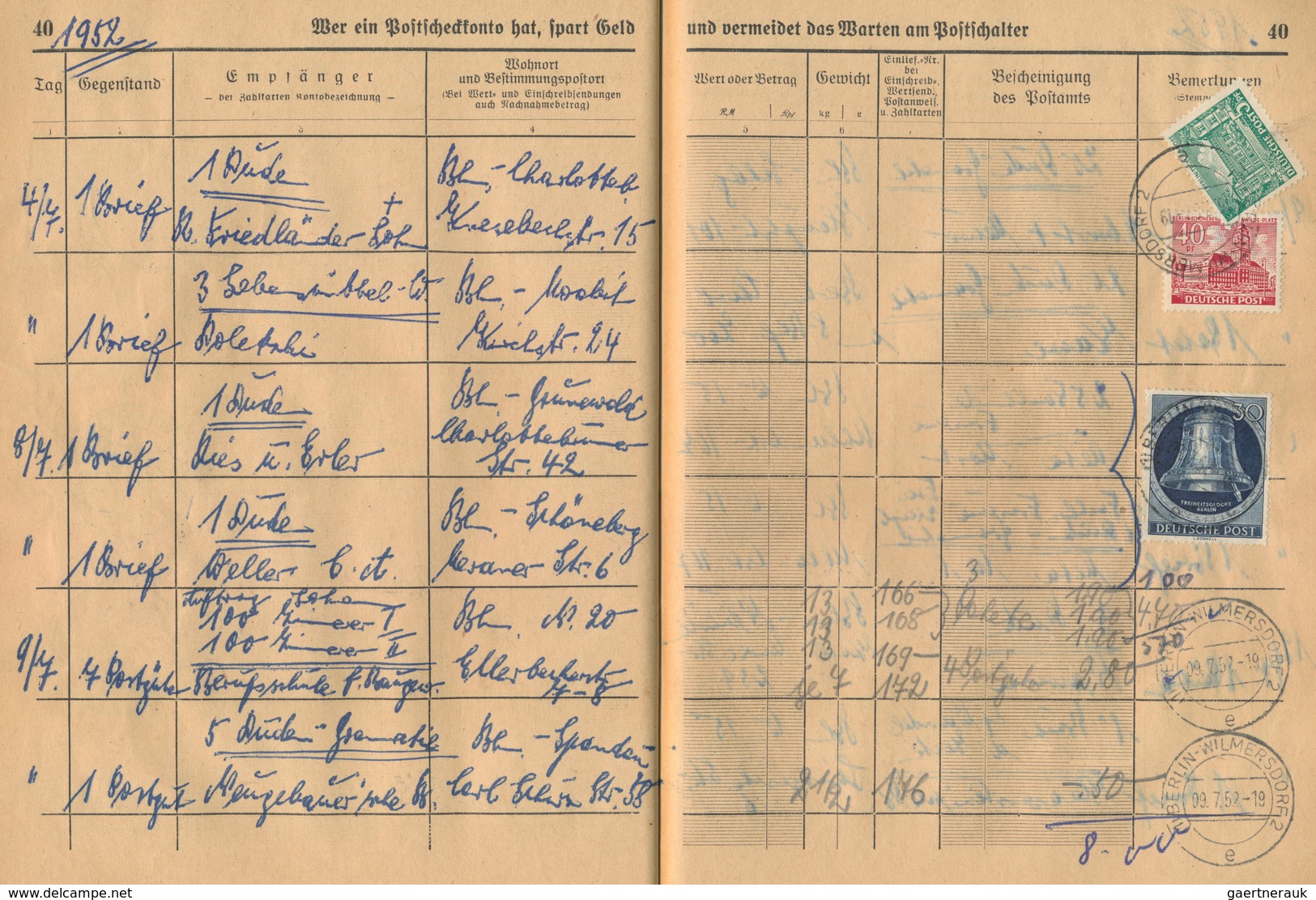 20547 Berlin: 1952,komplettes Posteinlieferungsbuch Mit 43 Frankierten Seiten Für Die Einlieferung Von Pak - Other & Unclassified