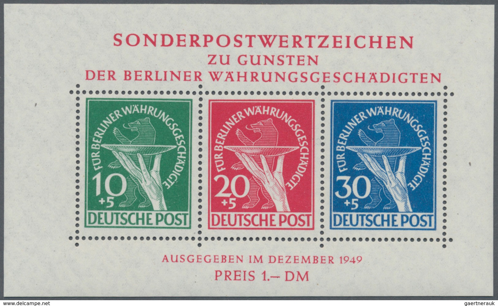 20555 Berlin: 1949, Währungsgeschädigten-Blockausgabe Postfrisch, Mi 950.- - Other & Unclassified