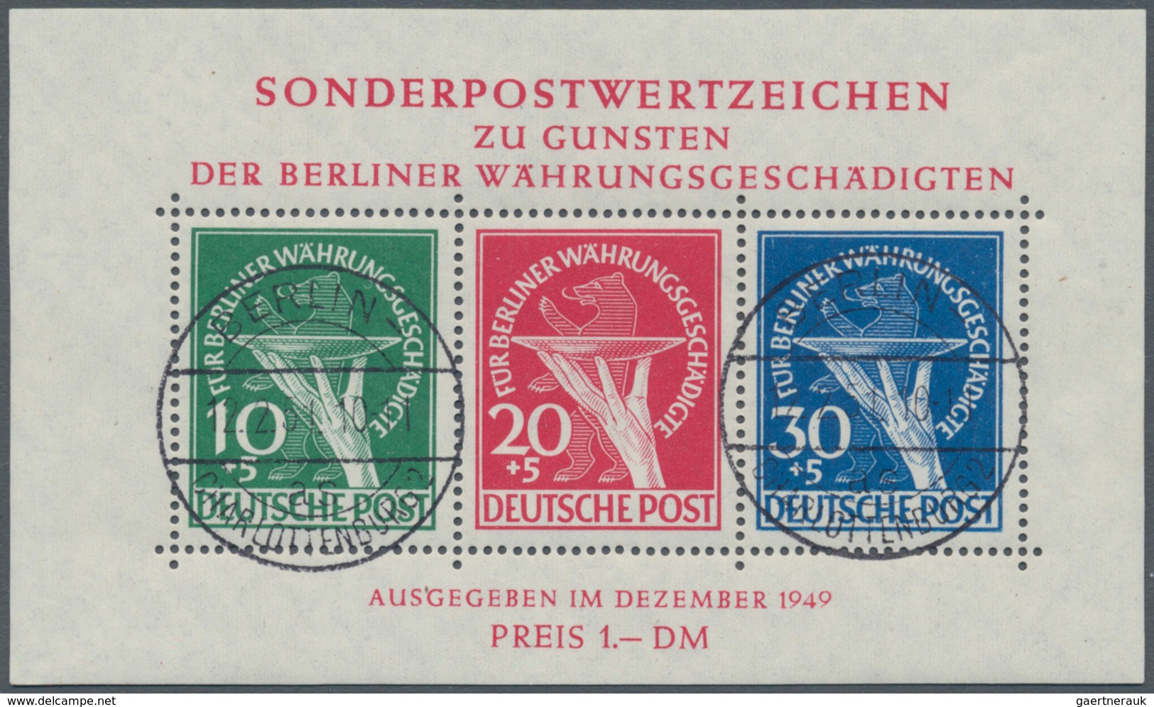 20557 Berlin: 1949, Währungsgeschädigten-Block In Originalmaßen, Außergewöhnlich Schön Gestempelter Block - Other & Unclassified