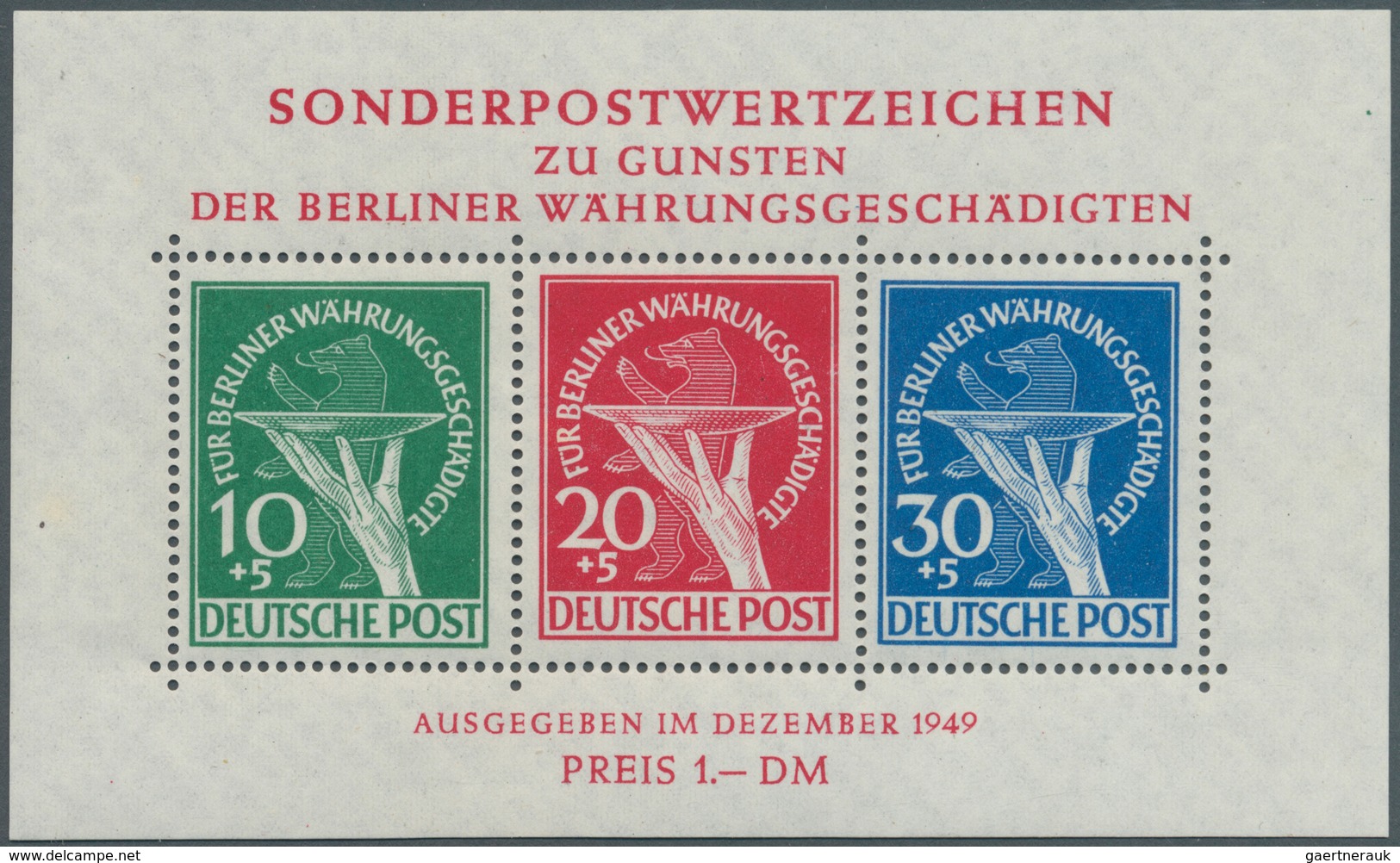 20559 Berlin: 1949, Währungsgeschädigten-Block Mit Plattenfehler Beim 30 Pf.-Wert 'zusätzl. Senkr. Schraff - Sonstige & Ohne Zuordnung