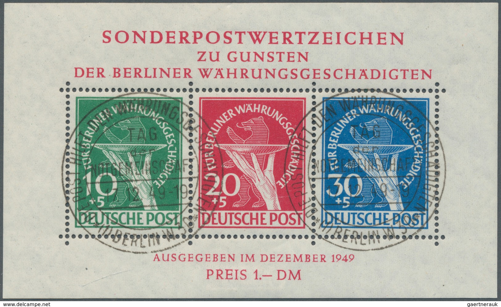 20560 Berlin: 1949, Währungsgeschädigtenblock Mit Ersttags-Sonderstempel, 30 Pfg. Mit Abart Zusätzlicher S - Other & Unclassified