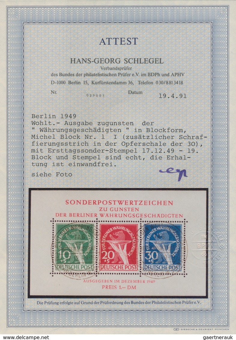 20560 Berlin: 1949, Währungsgeschädigtenblock Mit Ersttags-Sonderstempel, 30 Pfg. Mit Abart Zusätzlicher S - Other & Unclassified