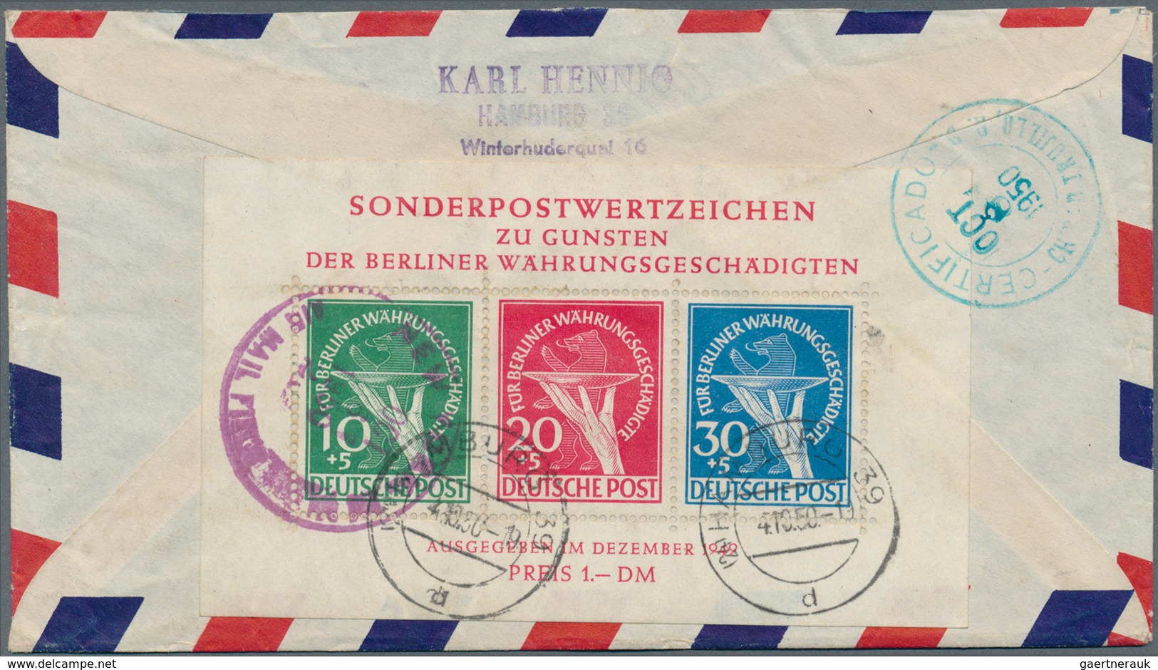 20561 Berlin: 1950, Berlin Block 1 I Auf Der Rückseite Und Mi. 64-67 Auf Der Vorderseite.  Frankatur Leich - Autres & Non Classés