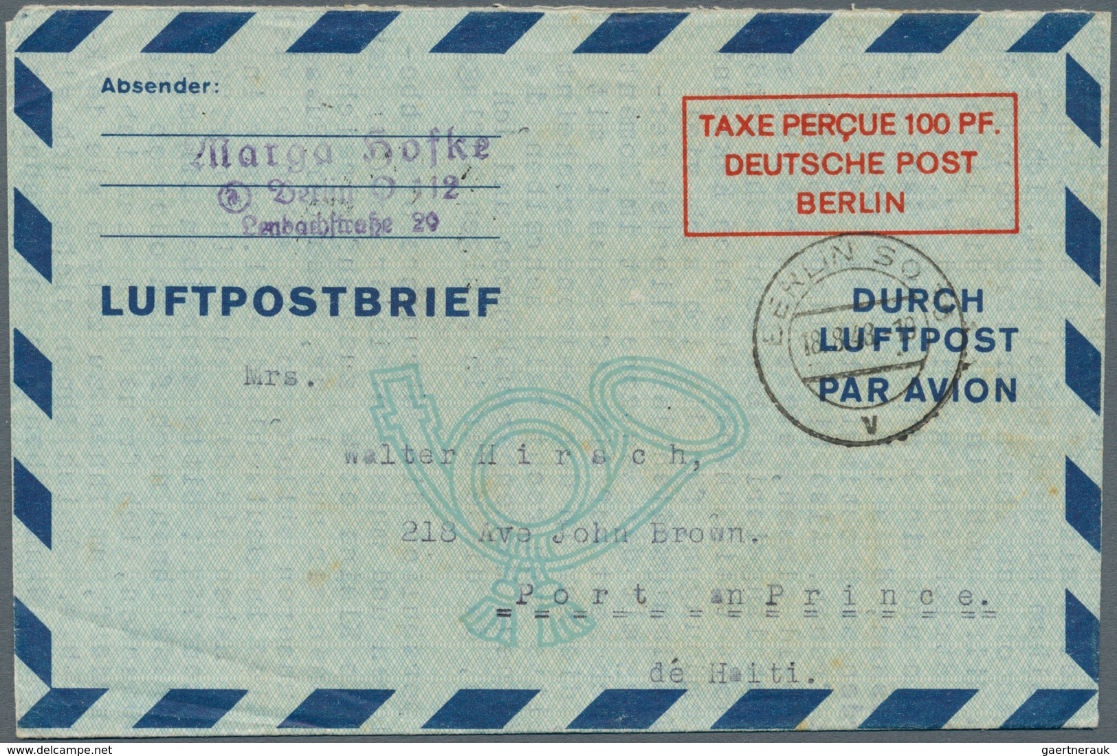 20599 Berlin - Ganzsachen: 1948, 100 Pfg. Luftpostfaltbrief In Type I, Bedarfsgebraucht Aus "BERLIN SO36 1 - Other & Unclassified