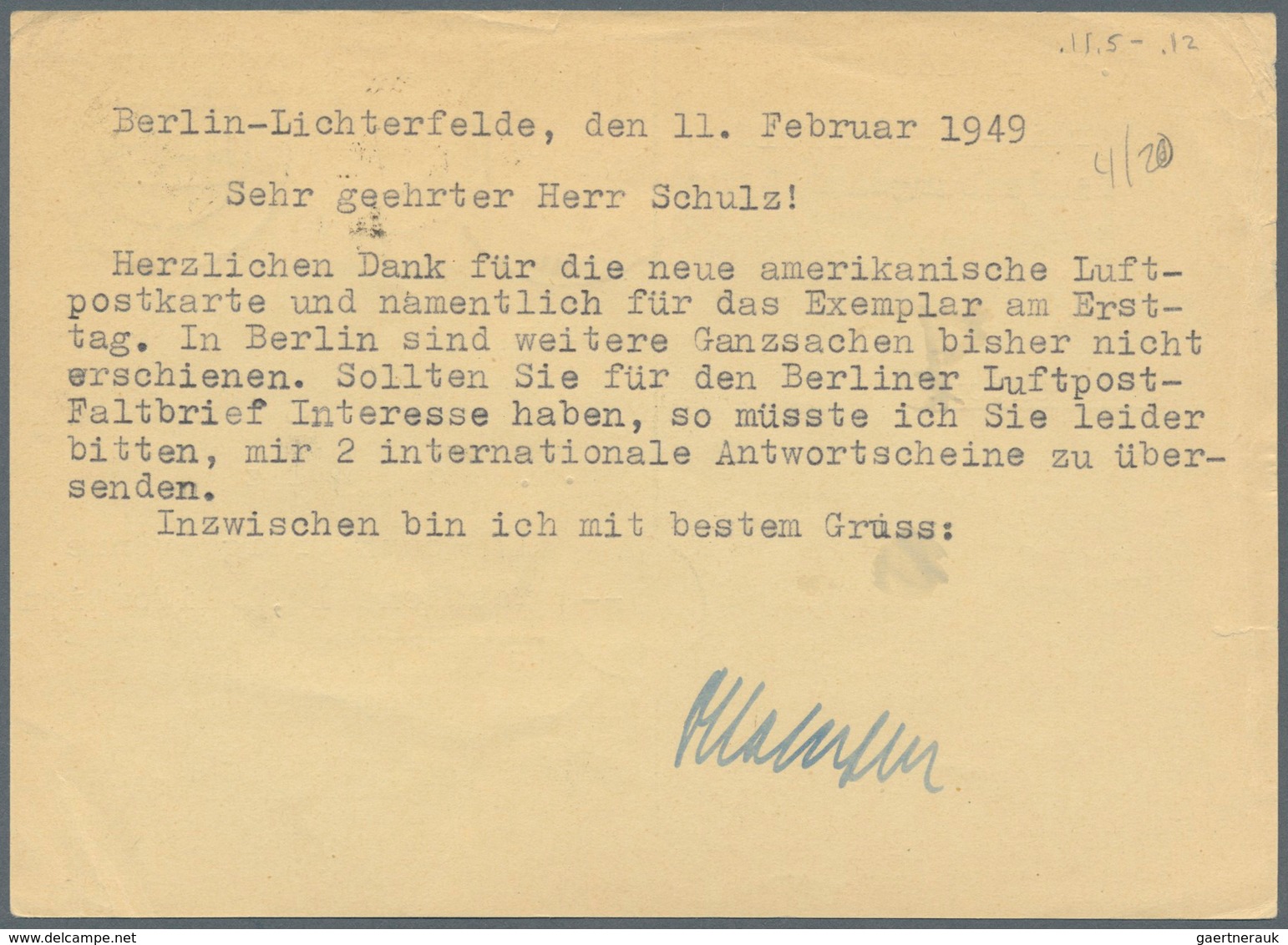 20602 Berlin - Ganzsachen: 1949, Postkarte 10 Pf Grün Sämann, Karton Rahmfarben, 1. Zeile Anschrifthinweis - Other & Unclassified