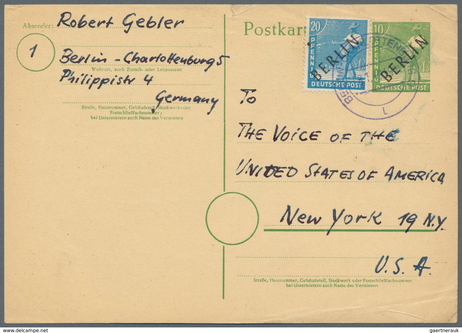 20604 Berlin - Ganzsachen: 1949, Postkarte 10 Pf Sämann, Karton Rahmfarben, 1. Zeile Anschrifthinweise 52 - Sonstige & Ohne Zuordnung