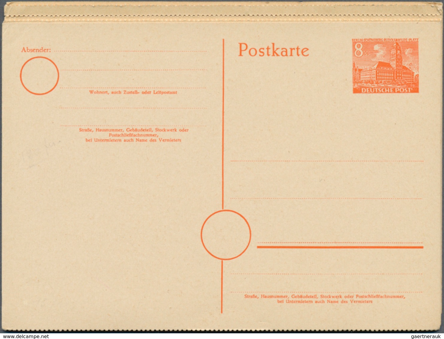 20605 Berlin - Ganzsachen: 1952. Postkarte 8 Pf Rotorange Rathaus Im Gezähnten, Senkrechten 8er-Streifen M - Autres & Non Classés