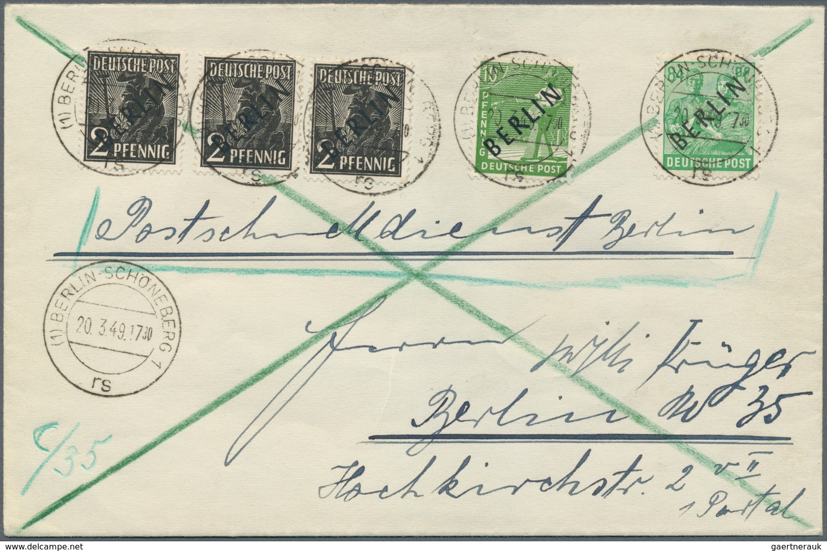 20612 Berlin - Postschnelldienst: 1949, Schnelldienstbrief 1.- DM Im Ersten Tarif Mit 3 X 2, 10 Und 84 Pfe - Covers & Documents