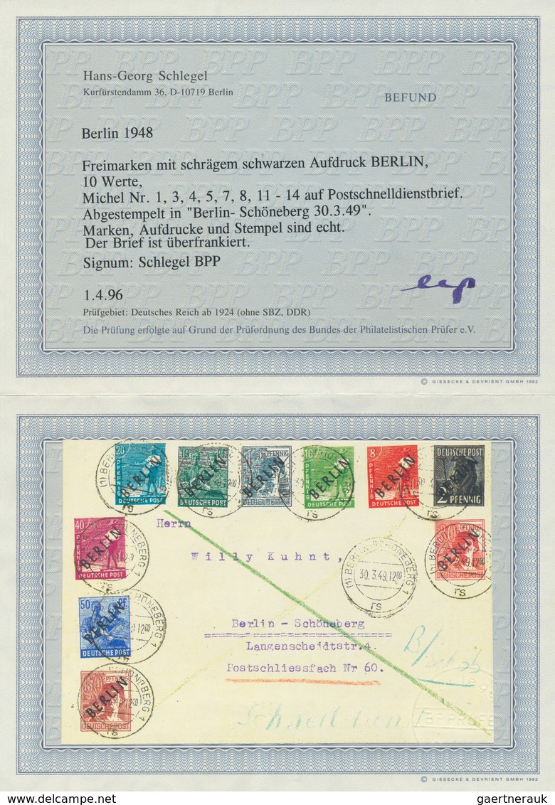 20613 Berlin - Postschnelldienst: 1949, Schnelldienstbrief Mit 10 Werten Schwarzaufdruck, Zusammen DM 2,48 - Covers & Documents