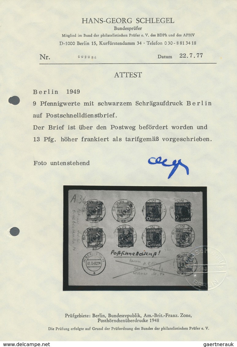 20614 Berlin - Postschnelldienst: 1949, Schnelldienstbrief  Mit 9 Werten SA  2 Pfennig Bis 24 Pfennig, Zus - Covers & Documents