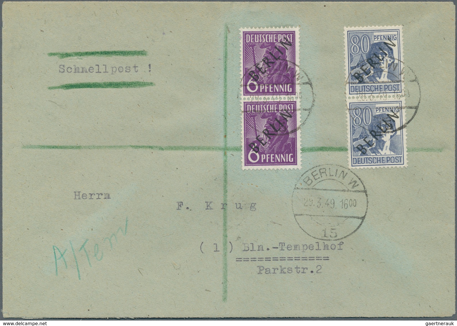 20615 Berlin - Postschnelldienst: 1949, PSD-Brief Mit 2 X 6 Und 2 X 80 Pfennig SA, Verm. Abholung Aus Der - Covers & Documents
