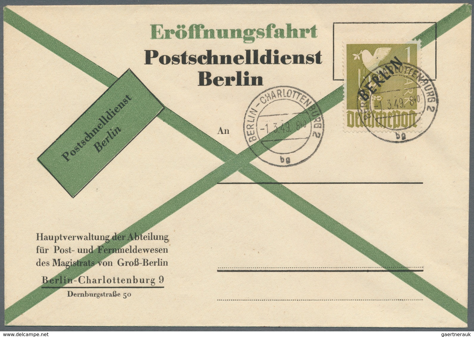 20622 Berlin - Postschnelldienst: 1949,1.3.: Amtlicher Umschlag Zur Eröffnung Des Postschnelldienst Mit 1. - Covers & Documents