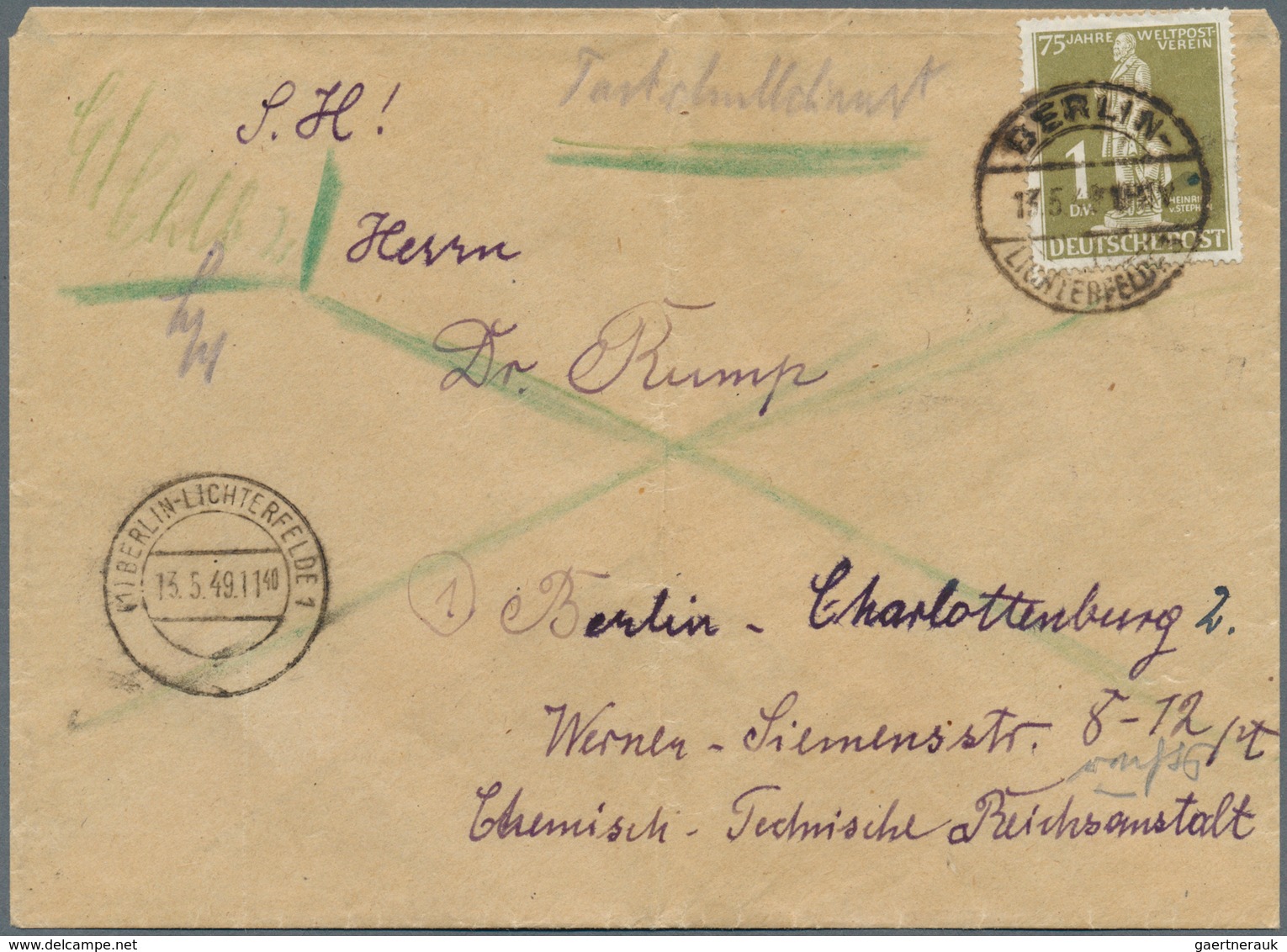 20626 Berlin - Postschnelldienst: 1949, Schnelldienstbrief Im Tarif I 1.- DM Mit 1.- DM Stephan Als EF Ab - Covers & Documents